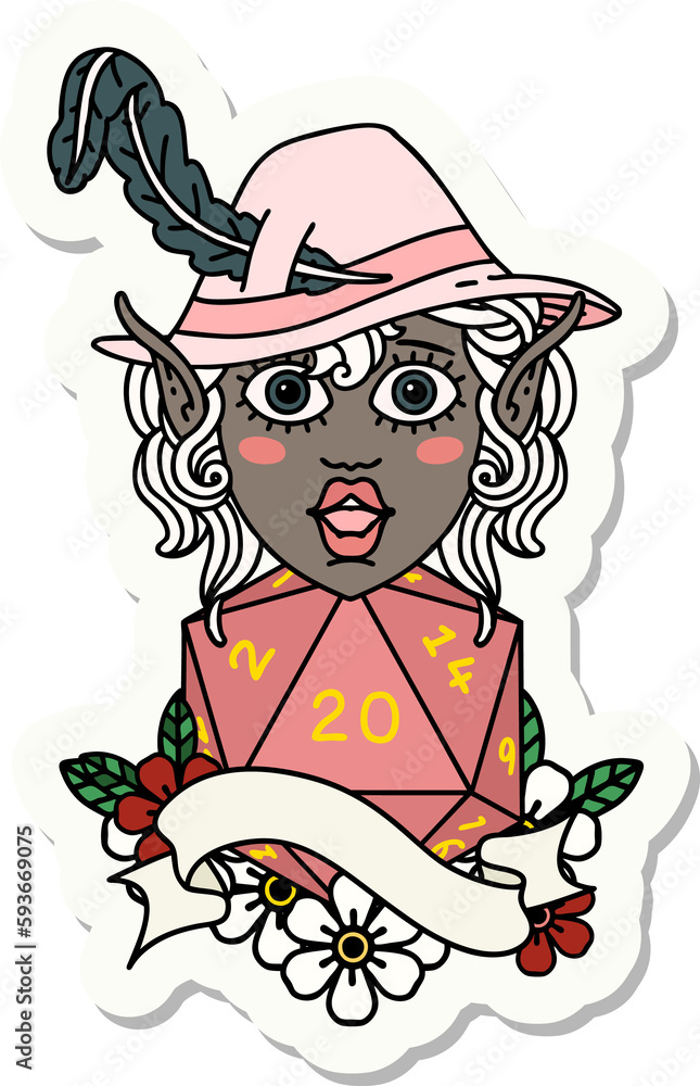 elf bard character with natural twenty sticker elf bard character with natural twenty sticker