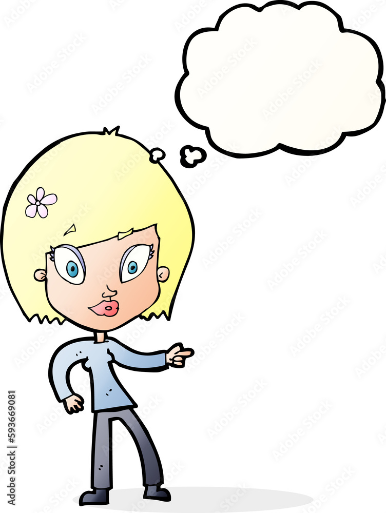 cartoon pretty woman pointing with thought bubble cartoon pretty woman pointing with thought bubble