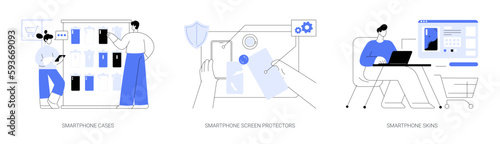 Smartphone protection accessories abstract concept vector illustrations.