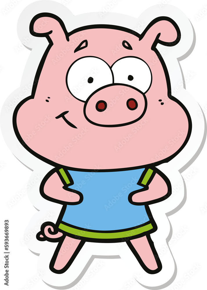 sticker of a happy cartoon pig sticker of a happy cartoon pig