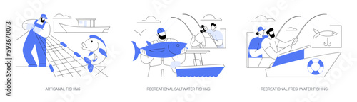 Small-scale fishing abstract concept vector illustrations.