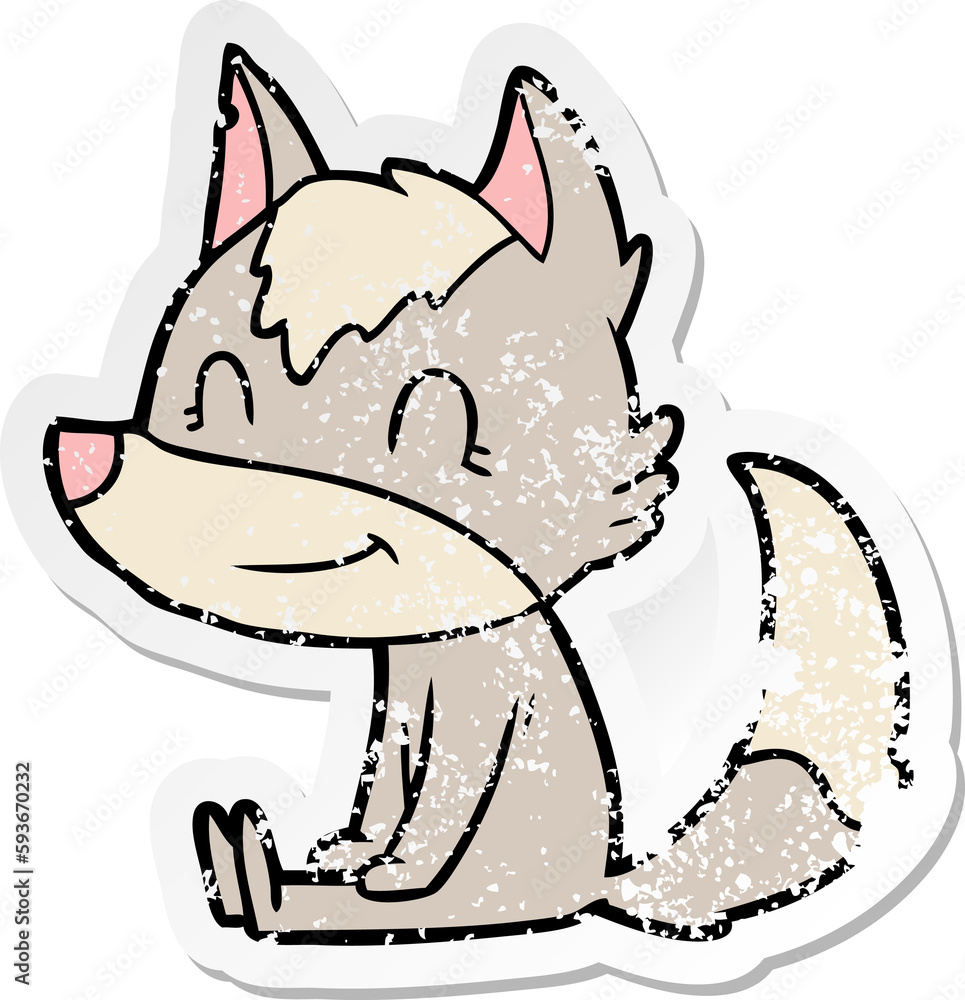 distressed sticker of a friendly cartoon wolf distressed sticker of a friendly cartoon wolf