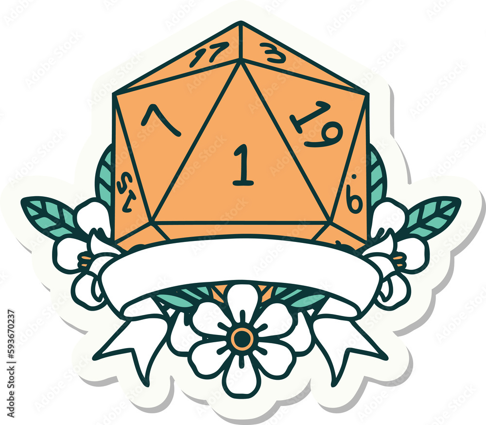 natural one d20 dice roll sticker natural one d20 dice roll sticker