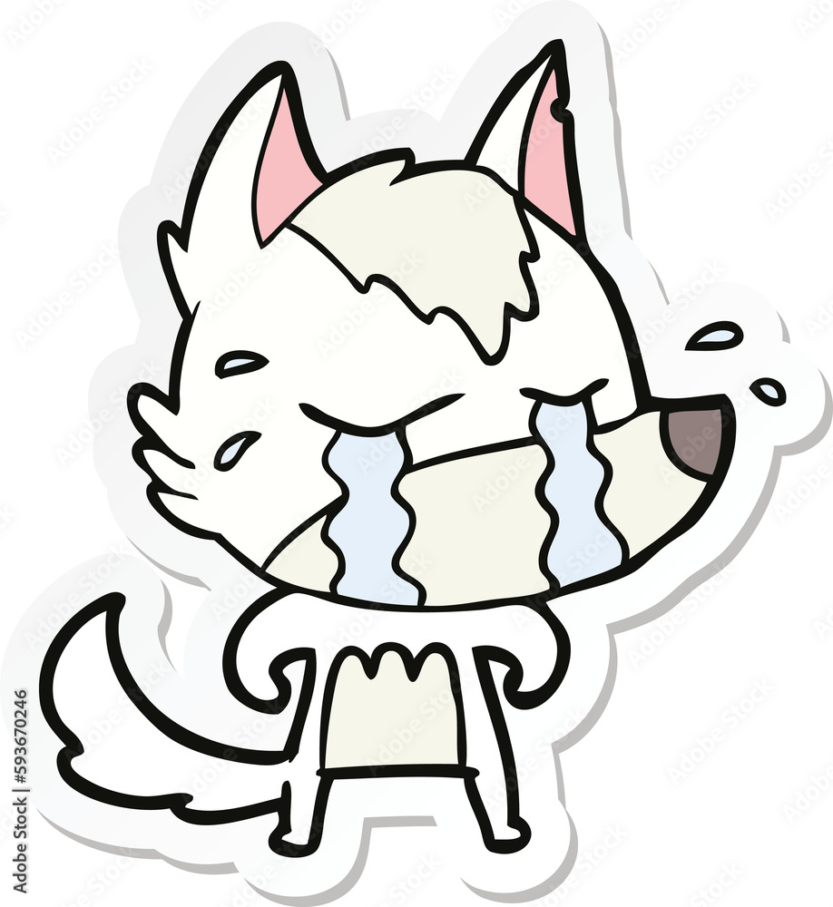 sticker of a cartoon crying wolf sticker of a cartoon crying wolf