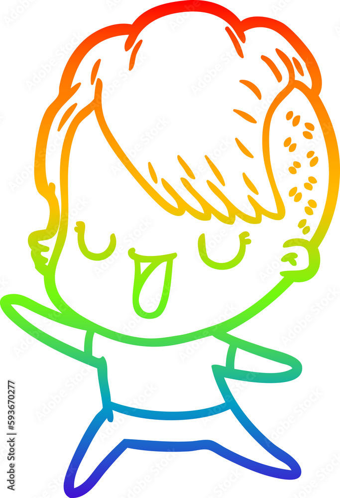 rainbow gradient line drawing cute cartoon girl with hipster haircut rainbow gradient line drawing cute cartoon girl with hipster haircut