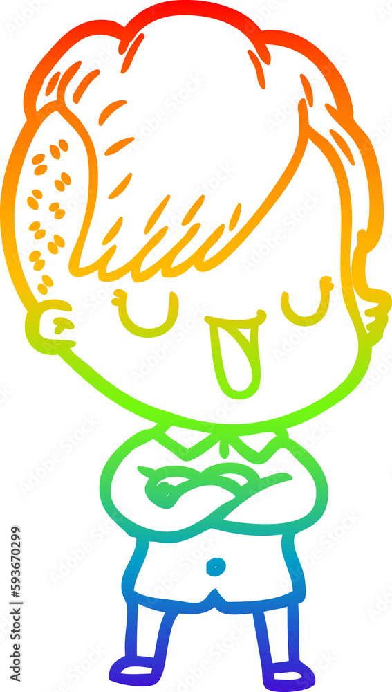 rainbow gradient line drawing cute cartoon girl with hipster haircut rainbow gradient line drawing cute cartoon girl with hipster haircut