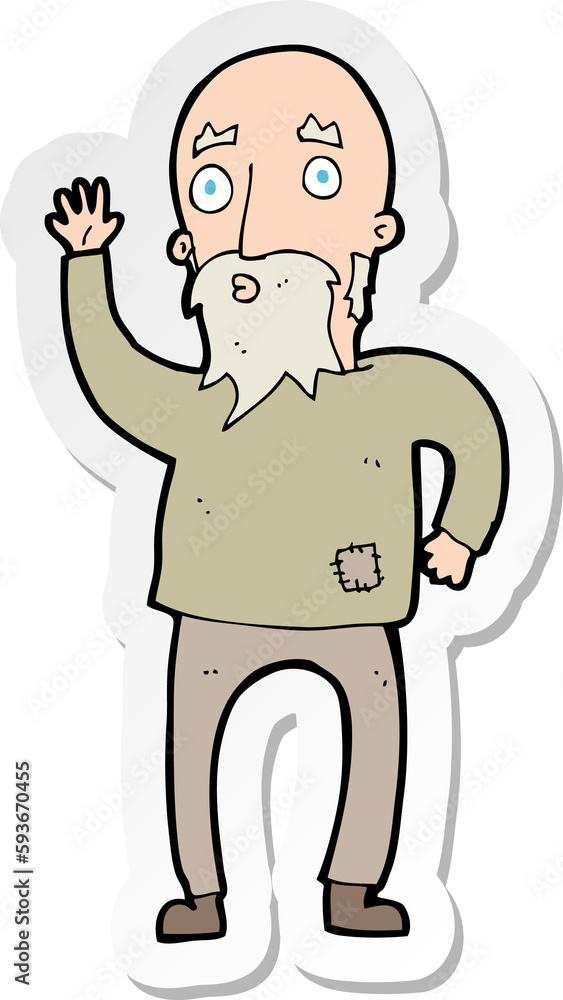sticker of a cartoon old man waving