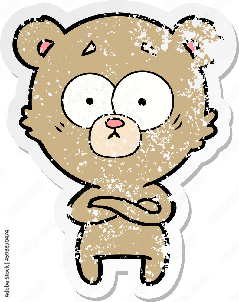 distressed sticker of a surprised bear cartoon distressed sticker of a surprised bear cartoon