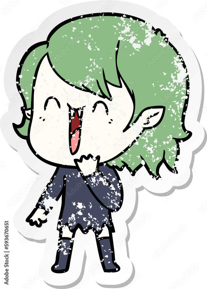 distressed sticker of a cute cartoon happy vampire girl distressed sticker of a cute cartoon happy vampire girl