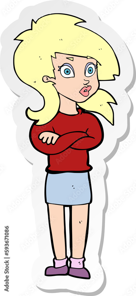 sticker of a cartoon woman with folded arms sticker of a cartoon woman with folded arms