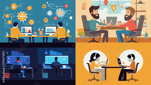  UX and UI Designers Brainstorming Vector Art