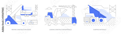 Heavy construction machinery abstract concept vector illustrations.