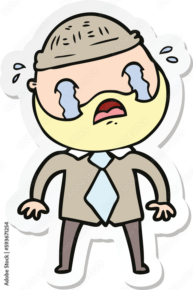 sticker of a cartoon bearded man crying