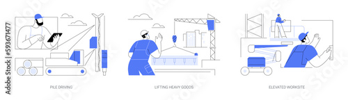Construction site equipment abstract concept vector illustrations.