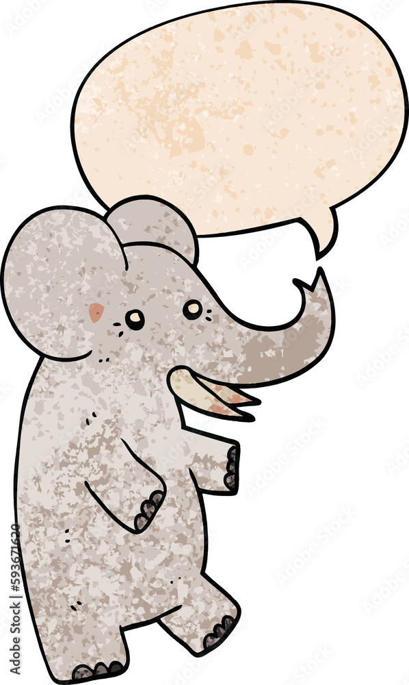 cartoon elephant and speech bubble in retro texture style cartoon elephant and speech bubble in retro texture style