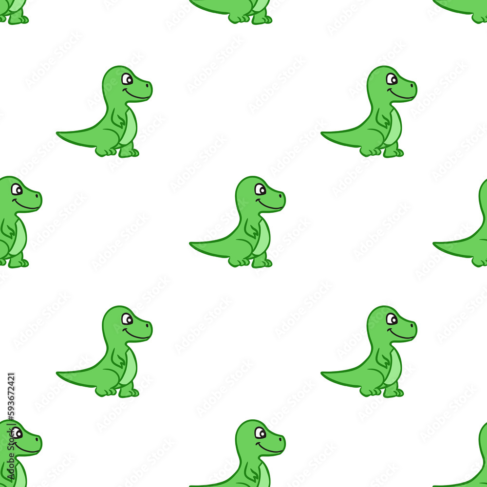 Obraz premium Pattern with cute green dinosaur 