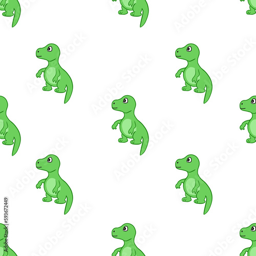 Pattern with cute green dinosaur 