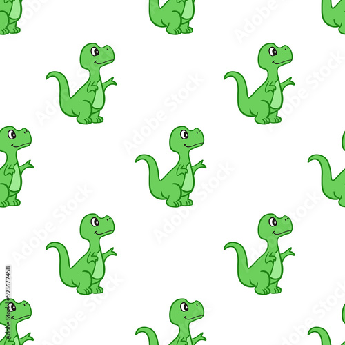 Pattern with cute green dinosaur 