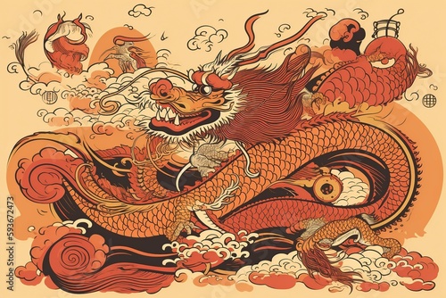 traditional dragon illustration, ai generative