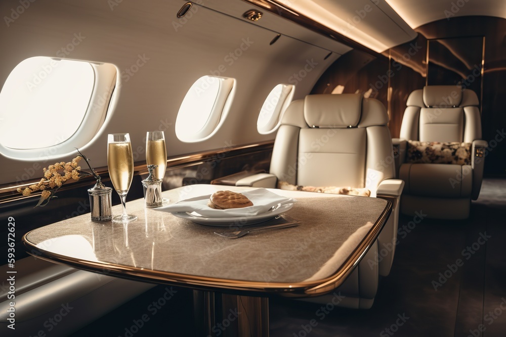 Private Jet Interior Luxury Design, White Seats