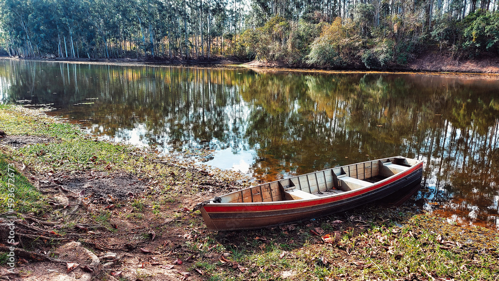 .Beautiful landscape in the interior of sao paulo brazil, in this place it is possible to see a boat which is the only means of transport in the place.