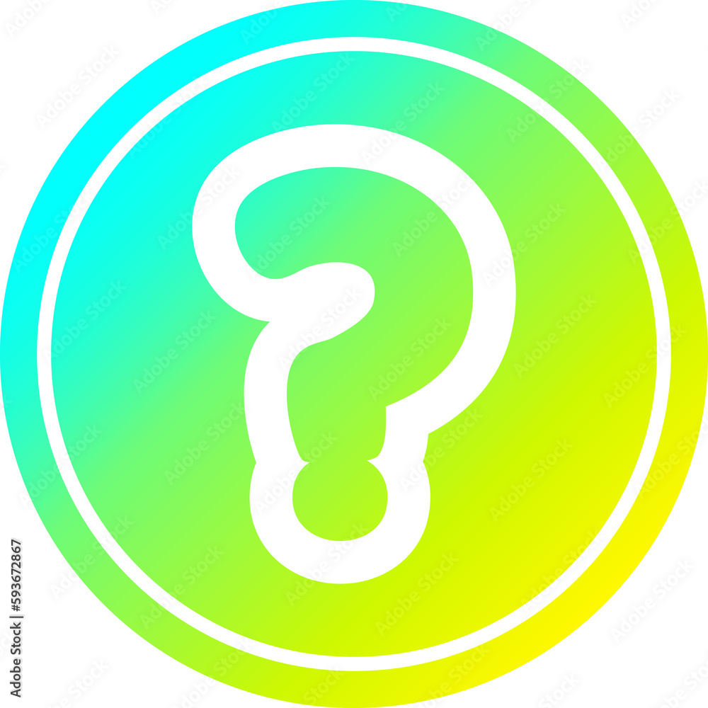 question mark circular in cold gradient spectrum