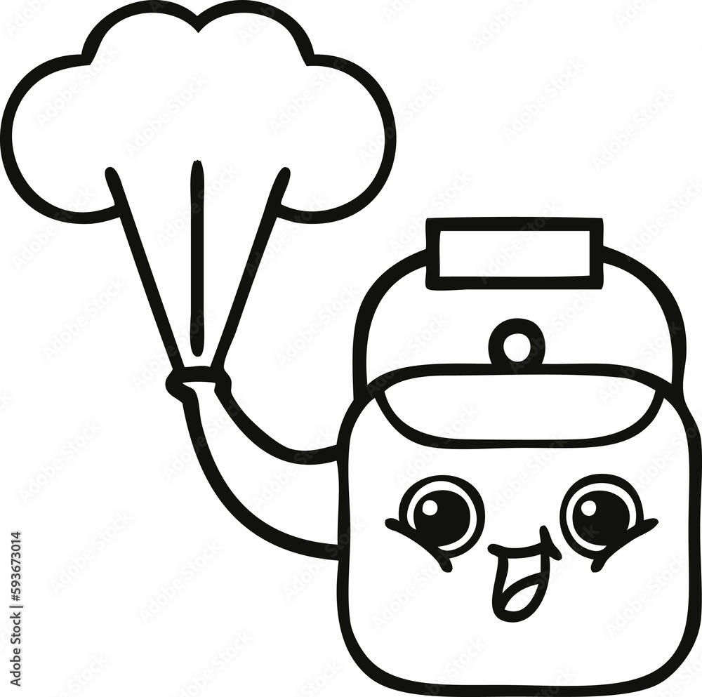 line drawing cartoon steaming kettle line drawing cartoon steaming kettle