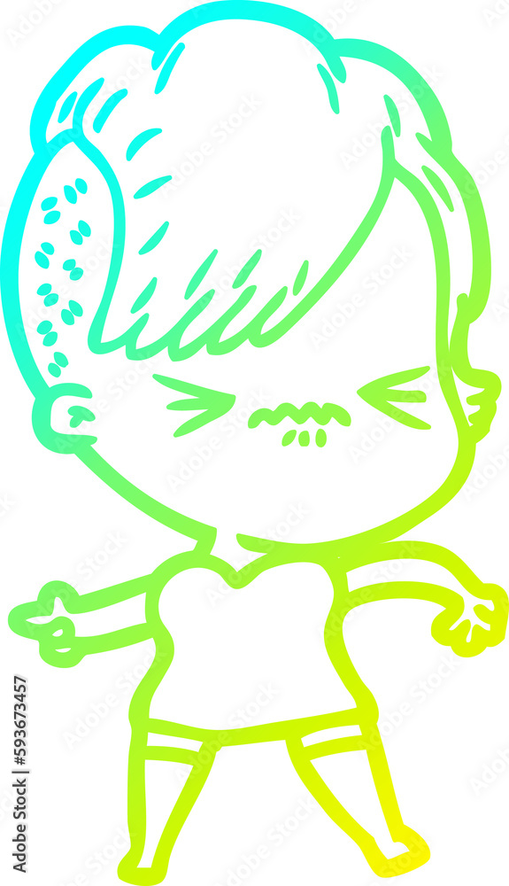 cold gradient line drawing cartoon annoyed hipster girl cold gradient line drawing cartoon annoyed hipster girl