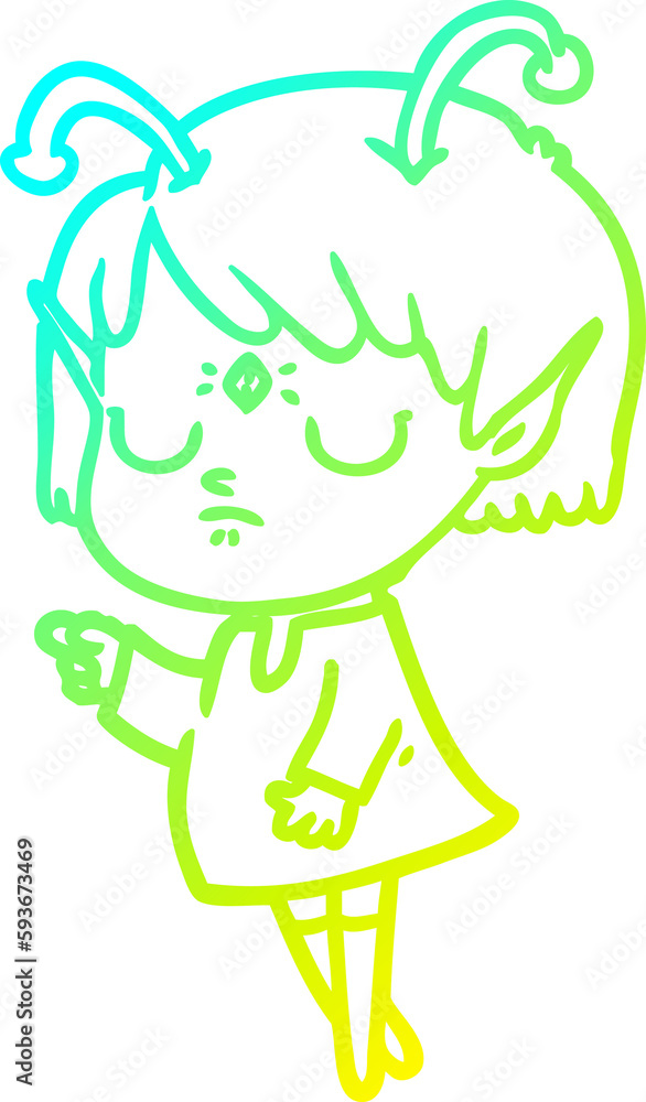 cold gradient line drawing cartoon alien girl cold gradient line drawing cartoon alien girl