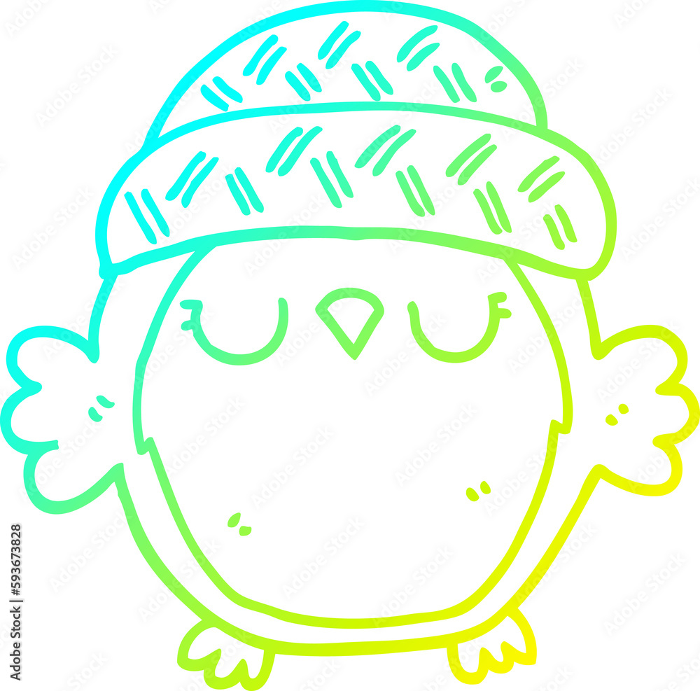 cold gradient line drawing cute cartoon owl in hat cold gradient line drawing cute cartoon owl in hat
