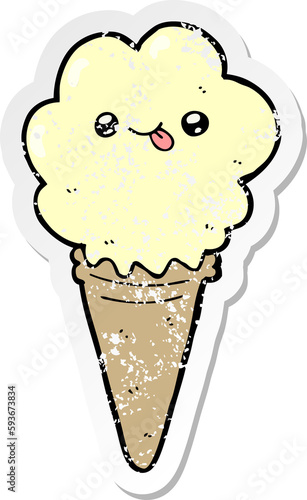 distressed sticker of a cartoon ice cream