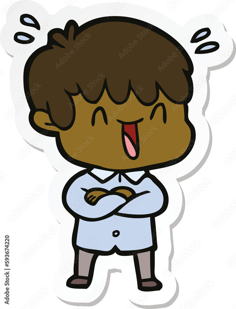 sticker of a cartoon laughing boy sticker of a cartoon laughing boy