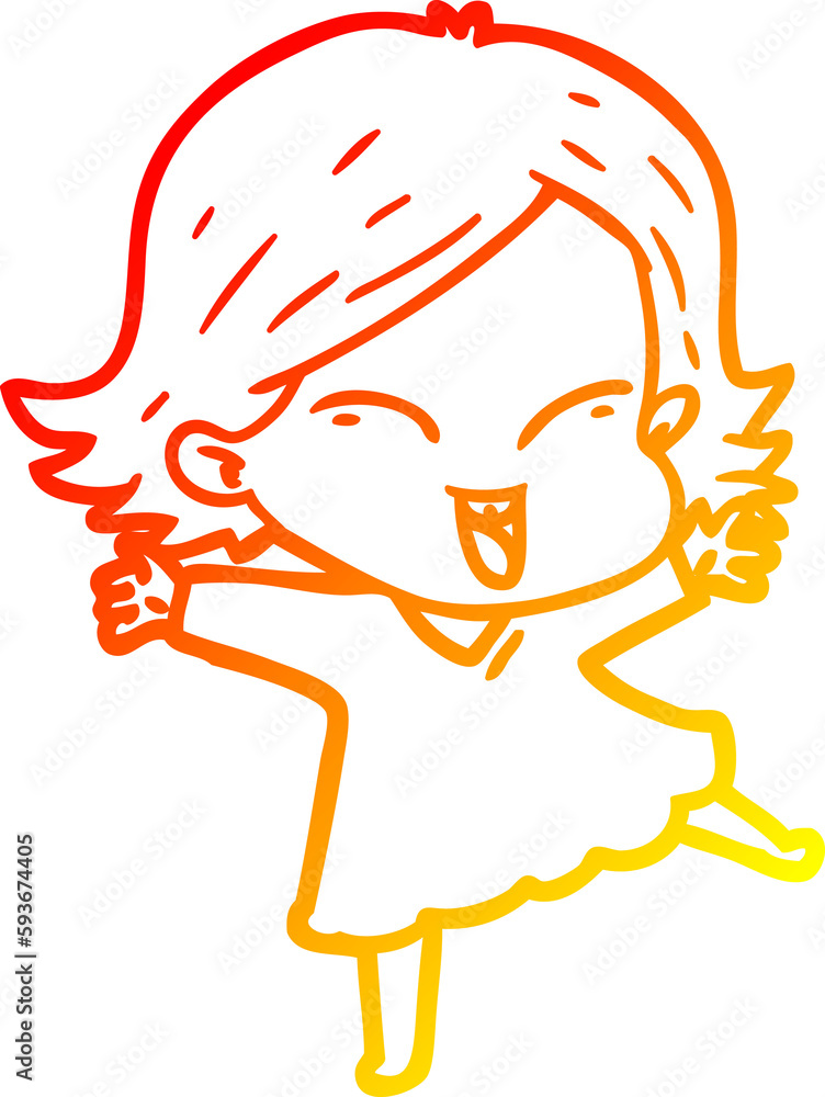 warm gradient line drawing happy cartoon girl warm gradient line drawing happy cartoon girl