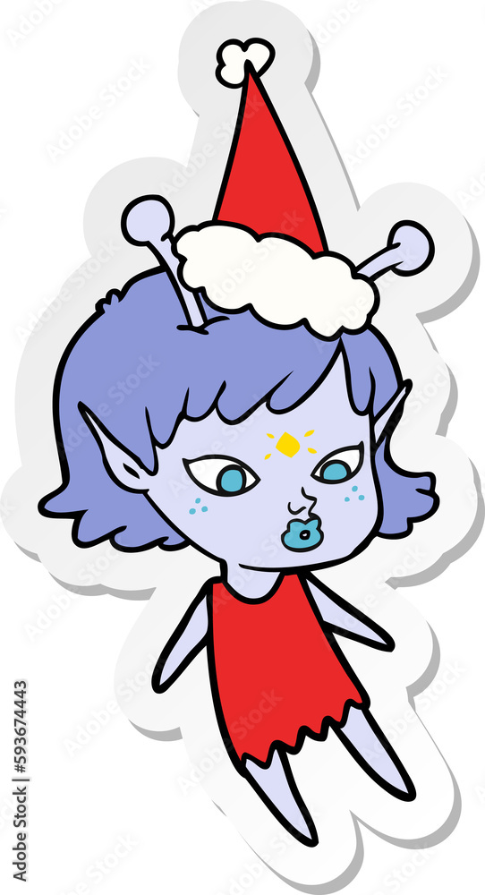 pretty sticker cartoon of a alien girl wearing santa hat pretty sticker cartoon of a alien girl wearing santa hat