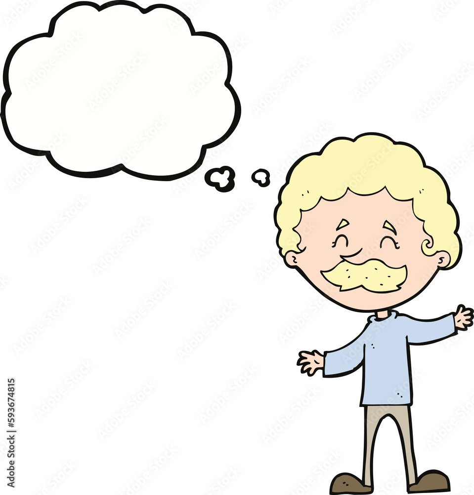 cartoon happy man with mustache with thought bubble cartoon happy man with mustache with thought bubble