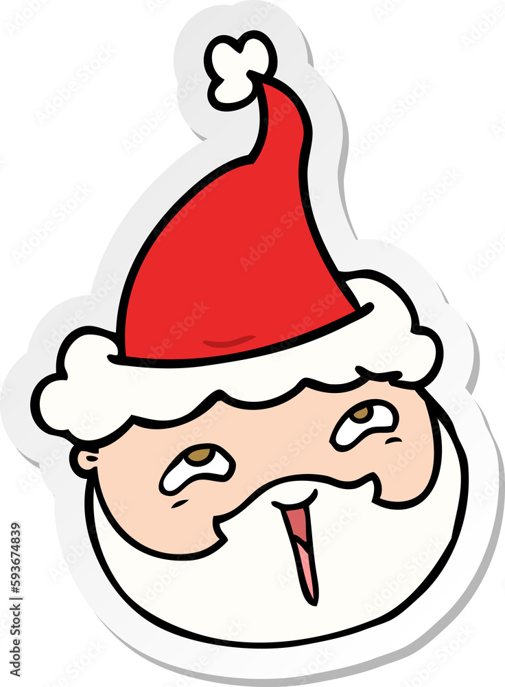 sticker cartoon of a male face with beard wearing santa hat sticker cartoon of a male face with beard wearing santa hat