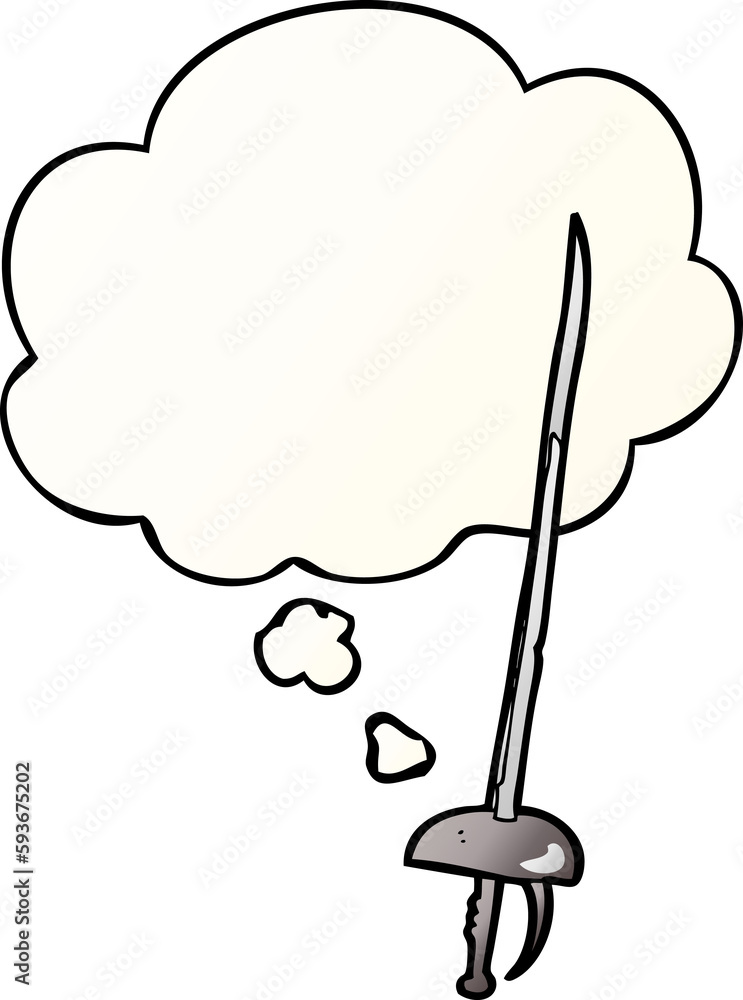 cartoon sword and thought bubble in smooth gradient style cartoon sword and thought bubble in smooth gradient style