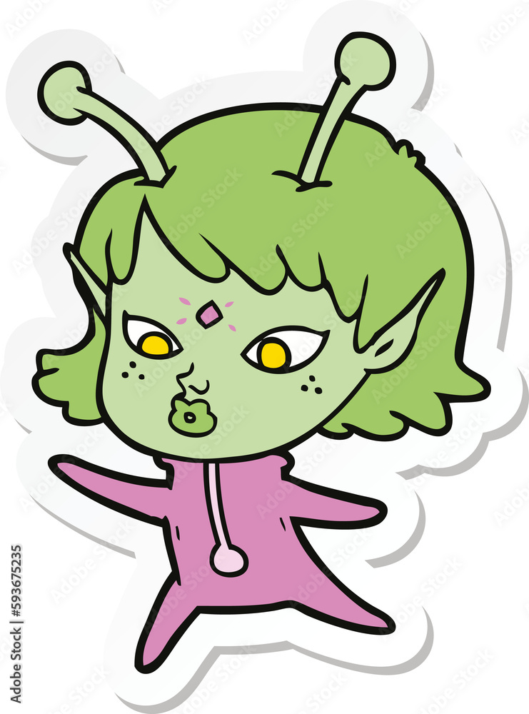 sticker of a pretty cartoon alien girl sticker of a pretty cartoon alien girl
