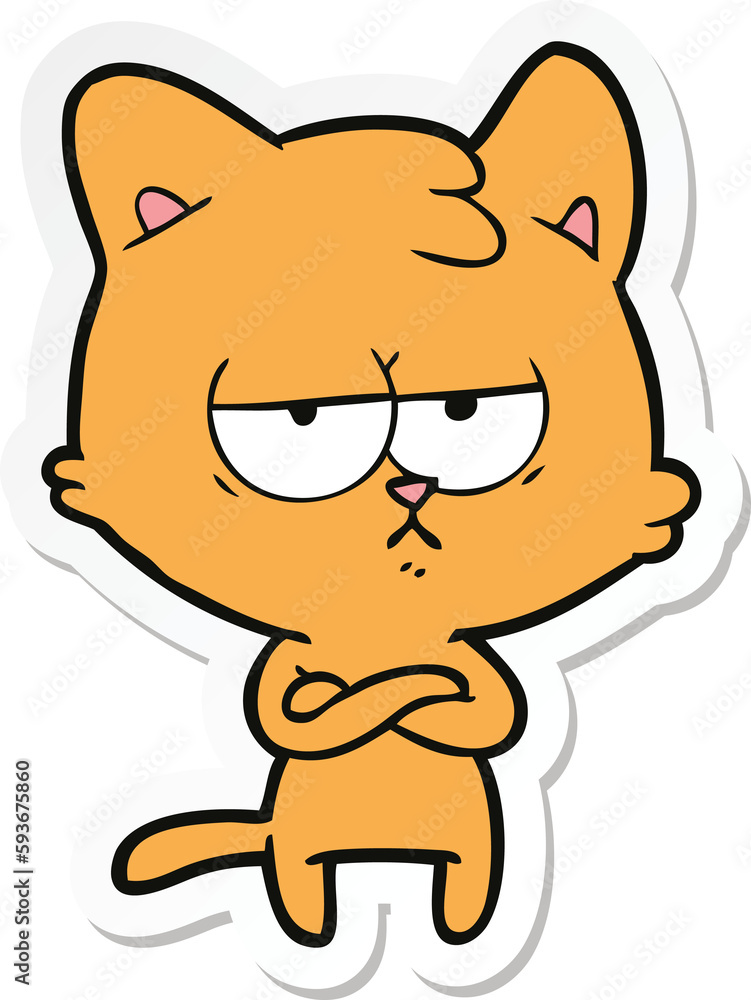 sticker of a bored cartoon cat sticker of a bored cartoon cat