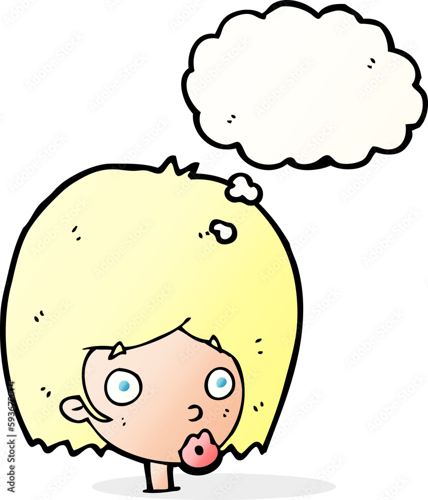cartoon surprised female face with thought bubble cartoon surprised female face with thought bubble