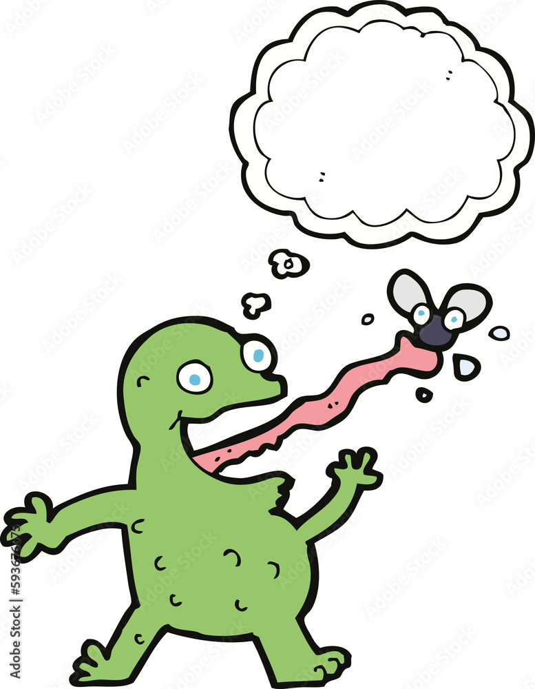 cartoon frog catching fly with thought bubble cartoon frog catching fly with thought bubble