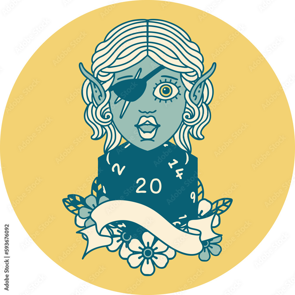 elf rogue character with natural twenty dice roll illustration elf rogue character with natural twenty dice roll illustration