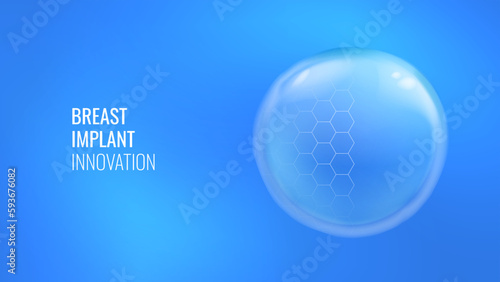 Breast implant round top view for plastic surgery in realistic style. Illustration of a breast prosthesis in the concept of a modern innovative technological solution. Vector with light effects