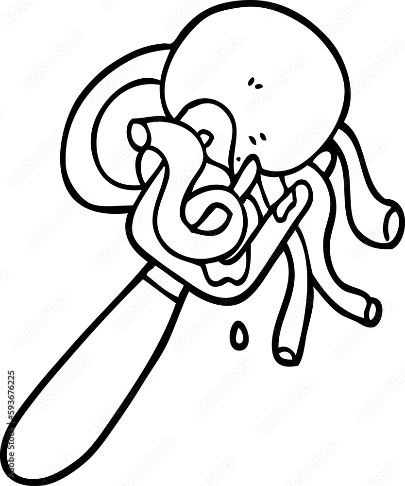 black and white cartoon spaghetti and meatballs on fork black and white cartoon spaghetti and meatballs on fork