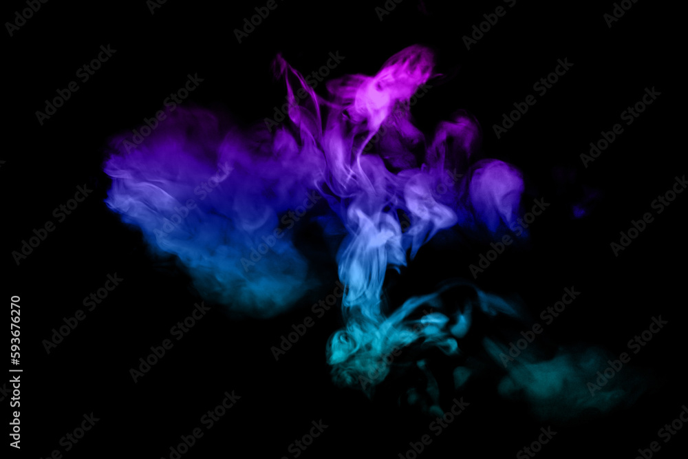Abstract smoke in various bright colors on a black background.