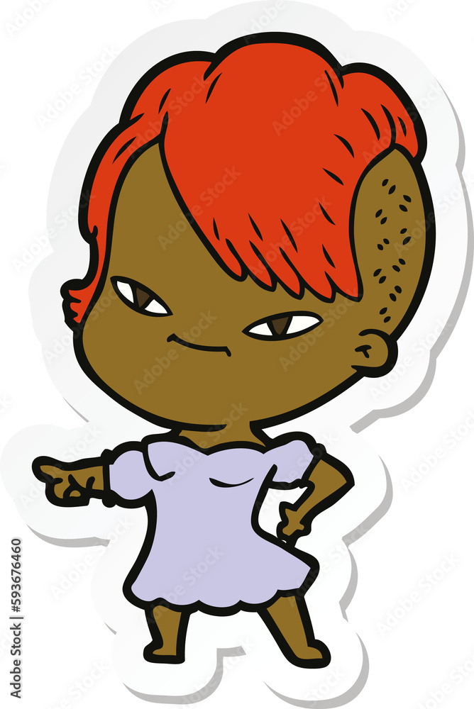 sticker of a cute cartoon girl with hipster haircut sticker of a cute cartoon girl with hipster haircut