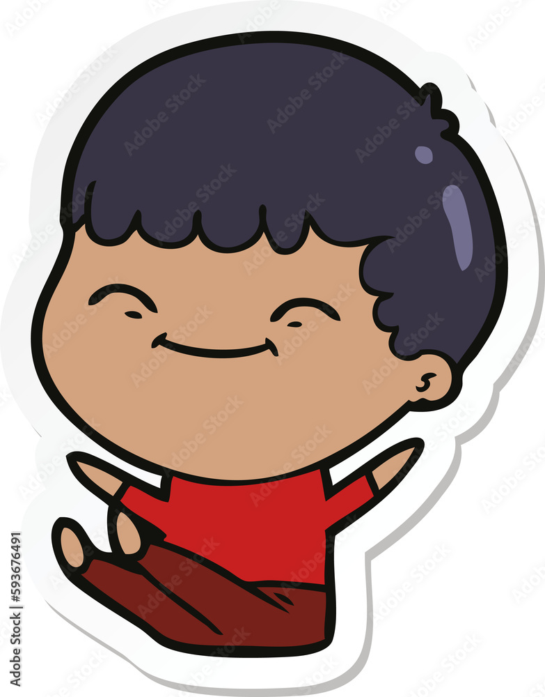 sticker of a cartoon happy boy