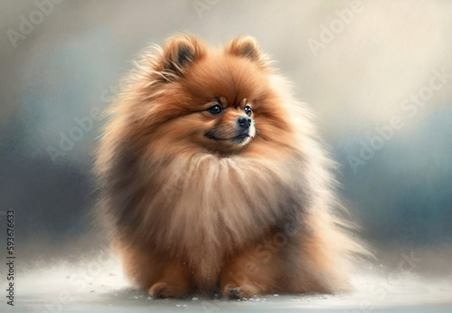 Pomeranian dog portrait  painting. A watercolor painting of a dog. Generative AI