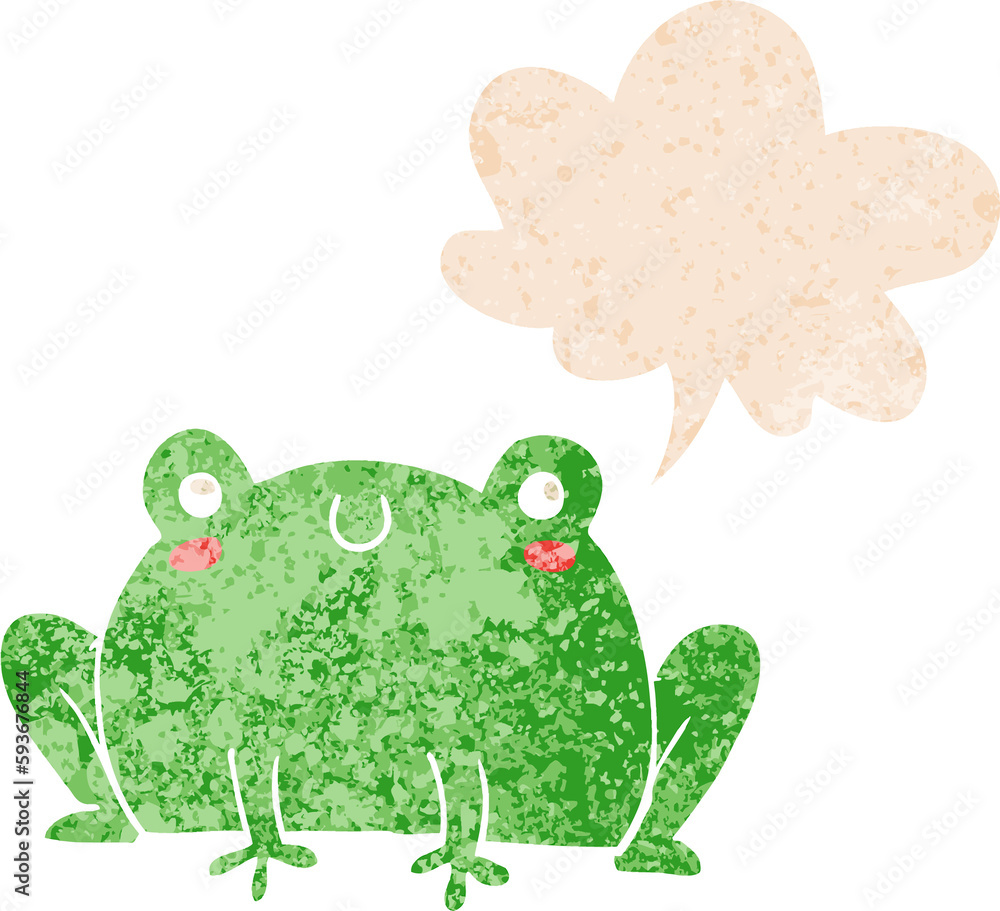 cartoon frog and speech bubble in retro textured style cartoon frog and speech bubble in retro textured style