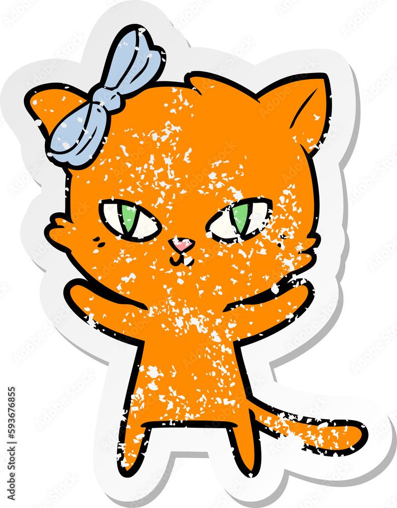 distressed sticker of a cute cartoon cat distressed sticker of a cute cartoon cat